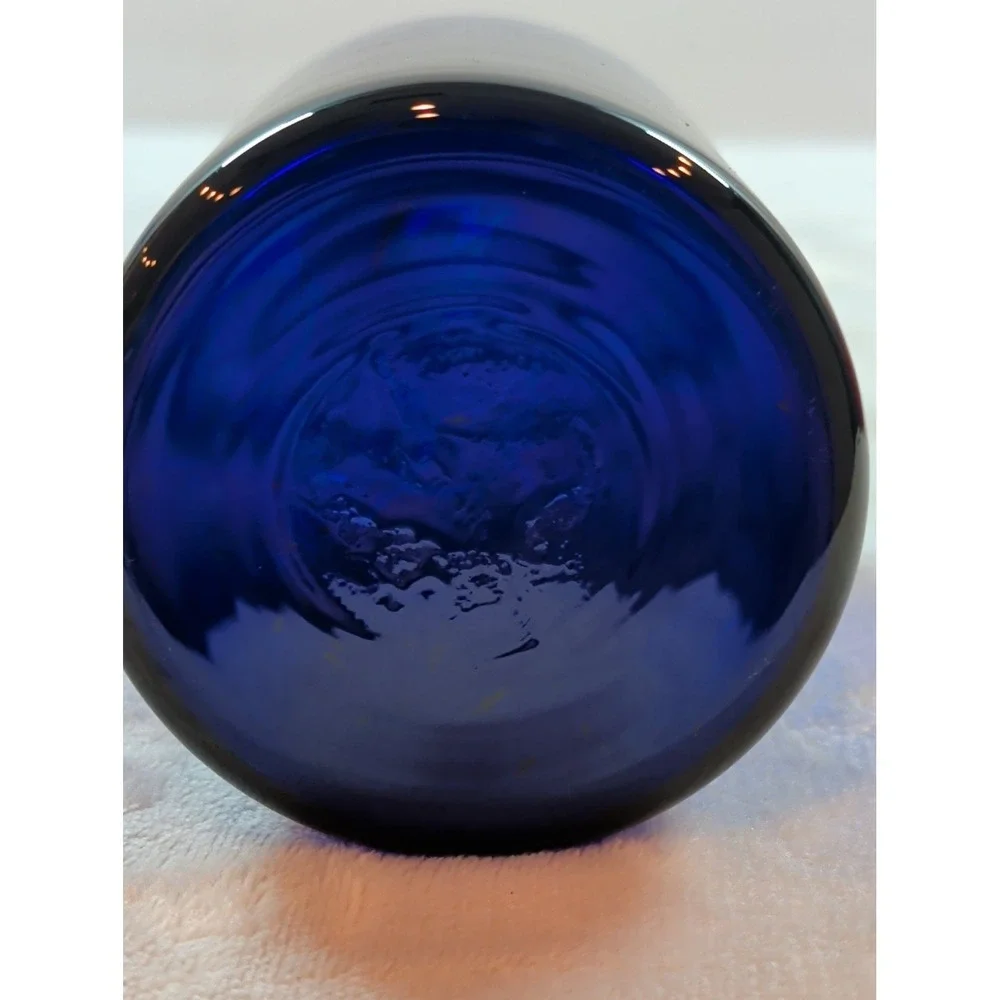 Vintage Cobalt Blue Glass Decanter‎ with Textured Clear Flame Stopper